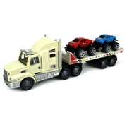 Off-Road Truck Trailer 1:32 Children's Kid's Friction Toy Truck Ready To Run w/ 2 Toy Trucks, No Batteries Required (Colors May Vary)
