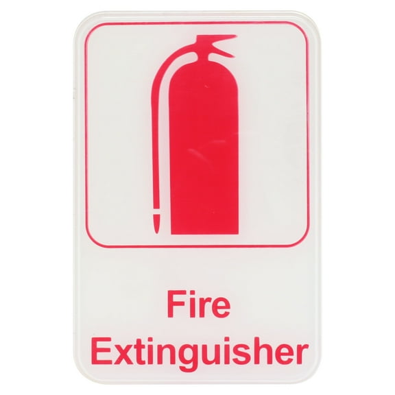 Excellante Red on white 6 x9 inch information sign with symbols - fire extinguisher, comes in each