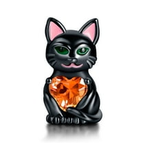 925 Sterling Silver Charm for Bracelets Black Cat Red Heart Gem Charm Women Bracelet Charm