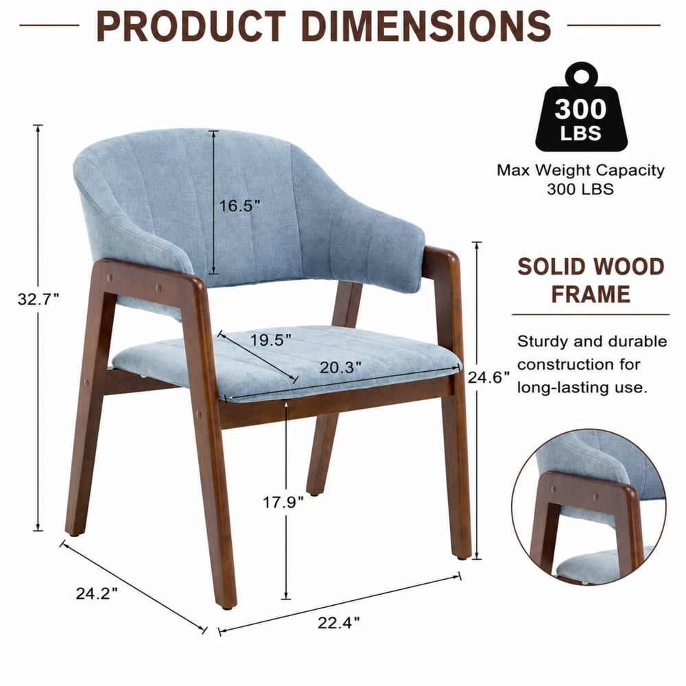 MOONMISS Mid-Century Modern Upholstered Dining Chair with Curved Back and Wooden Frame, Fabric Armchair for Dining Room Kitchen Living Room