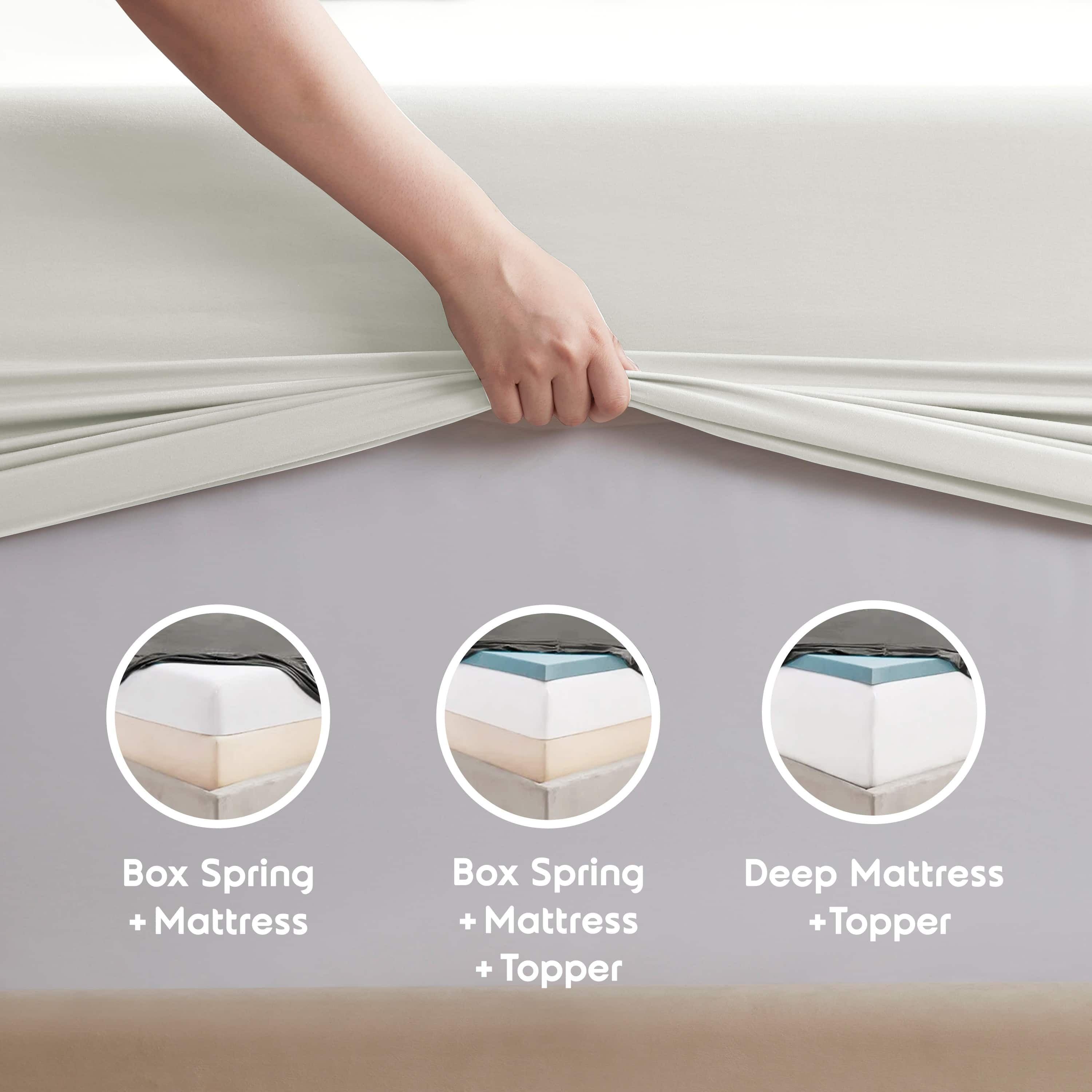 LammaLoe Extra Deep Pocket Split King Sheets set, Fits 18"-24" Mattress, 7 Piece Soft Microfiber Bed Sheet Sets, Off White