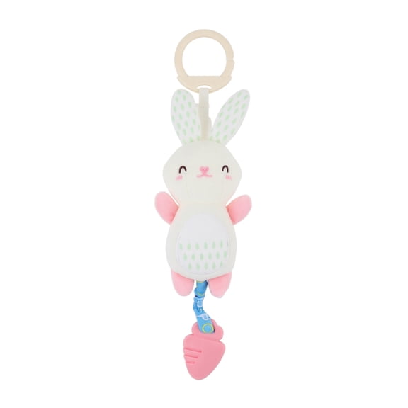 Plumora Plush Animal Teether Wind Chime Toy - Hanging for Car Seat, Stroller, and Crib, Soft Stuffed Figurine with Rattle, Soothes Gums, Great Baby Car Toy, Non-Toxic.