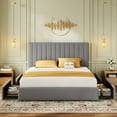 thumbnail image 2 of Amolife King Bed Frame with Adjustable Velvet-Wrapped Headboard and 4 Storage Drawers, No Box Spring Required, Gray, 2 of 10