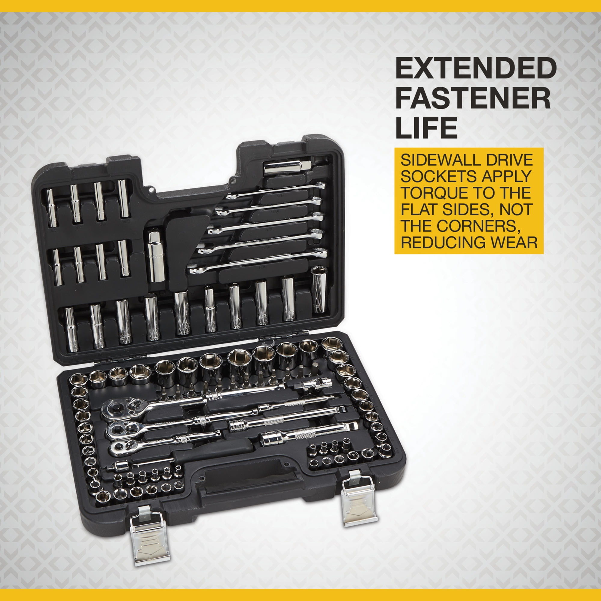 Klutch Mechanic's Socket Set, 97-Pc., 1/4in., 3/8in. and 1/2in. Drive, SAE and Metric