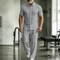 thumbnail image 2 of StSilkitty Men's 2 Piece Outfits Solid Color Short Sleeve Button down Collared Shirts and Elastic Waist Pants Set Cotton Linen Casual Sets, 2 of 5