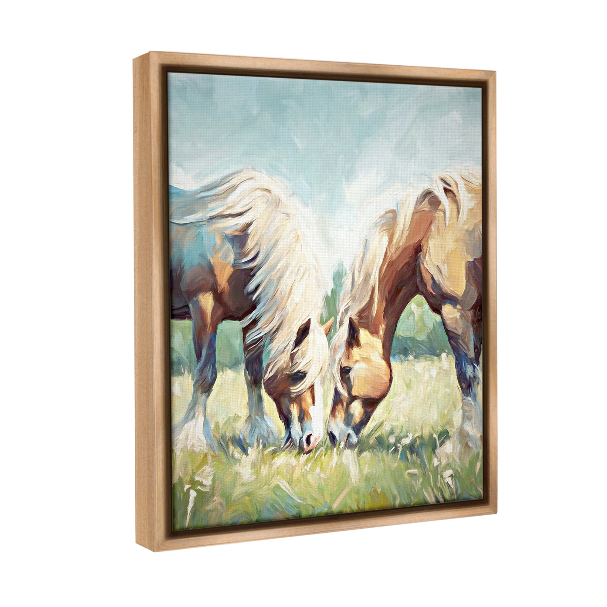 Stupell Industries Country Horses Grazing Animals & Insects Painting Brown Floater Framed Canvas Art Print Wall Art, 17 x 21