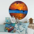 thumbnail image 2 of Designart 'Boat At The Lake During Evening Glow IX' Nautical & Coastal Circle Metal Wall Art 36x36 - Disc of 36, 2 of 5