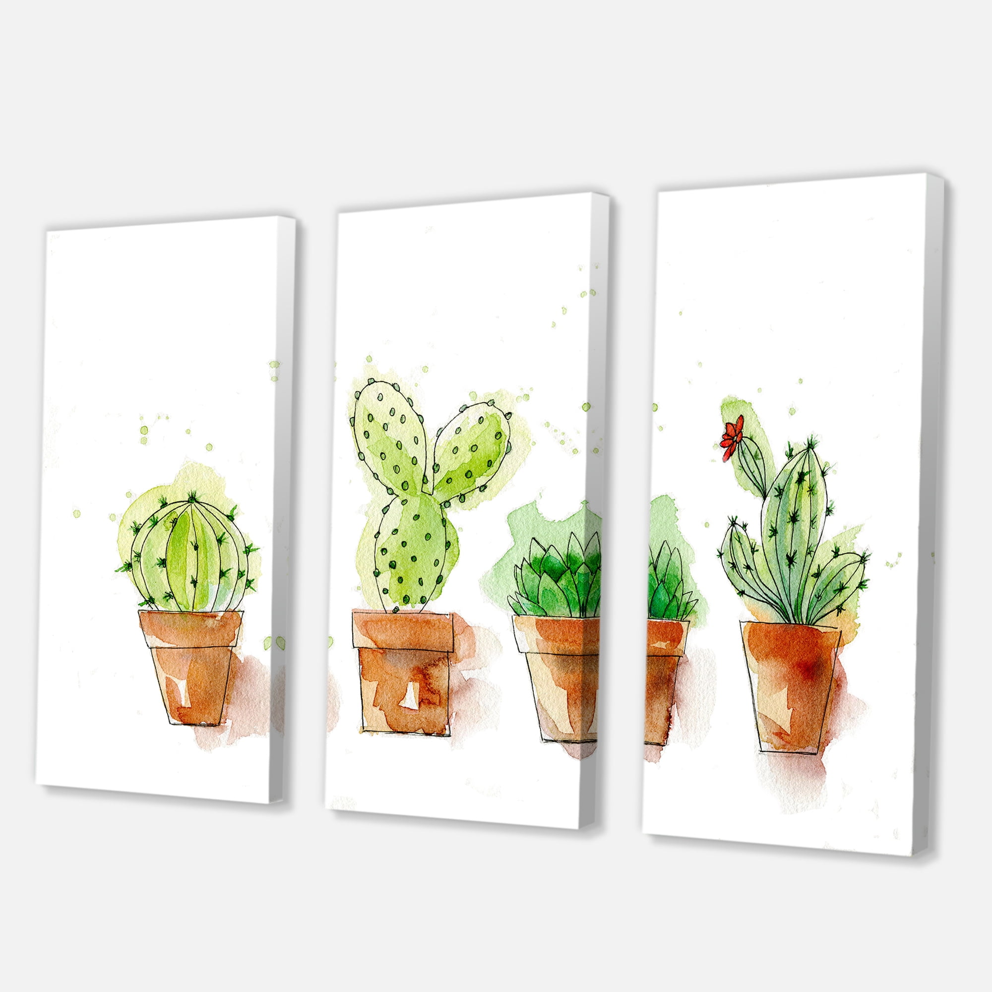 Designart ' Cacti In Gentle Tones In Ceramic Pots I ' Traditional Canvas Wall Art Print