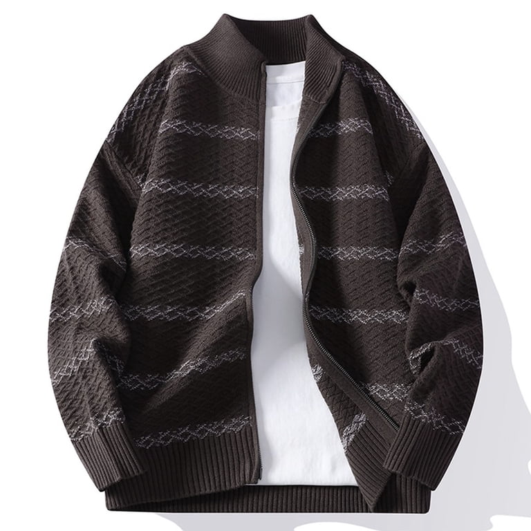 Zedker Cardigan for Mens Full Zip Sweater Slim Fit Cable Knitted