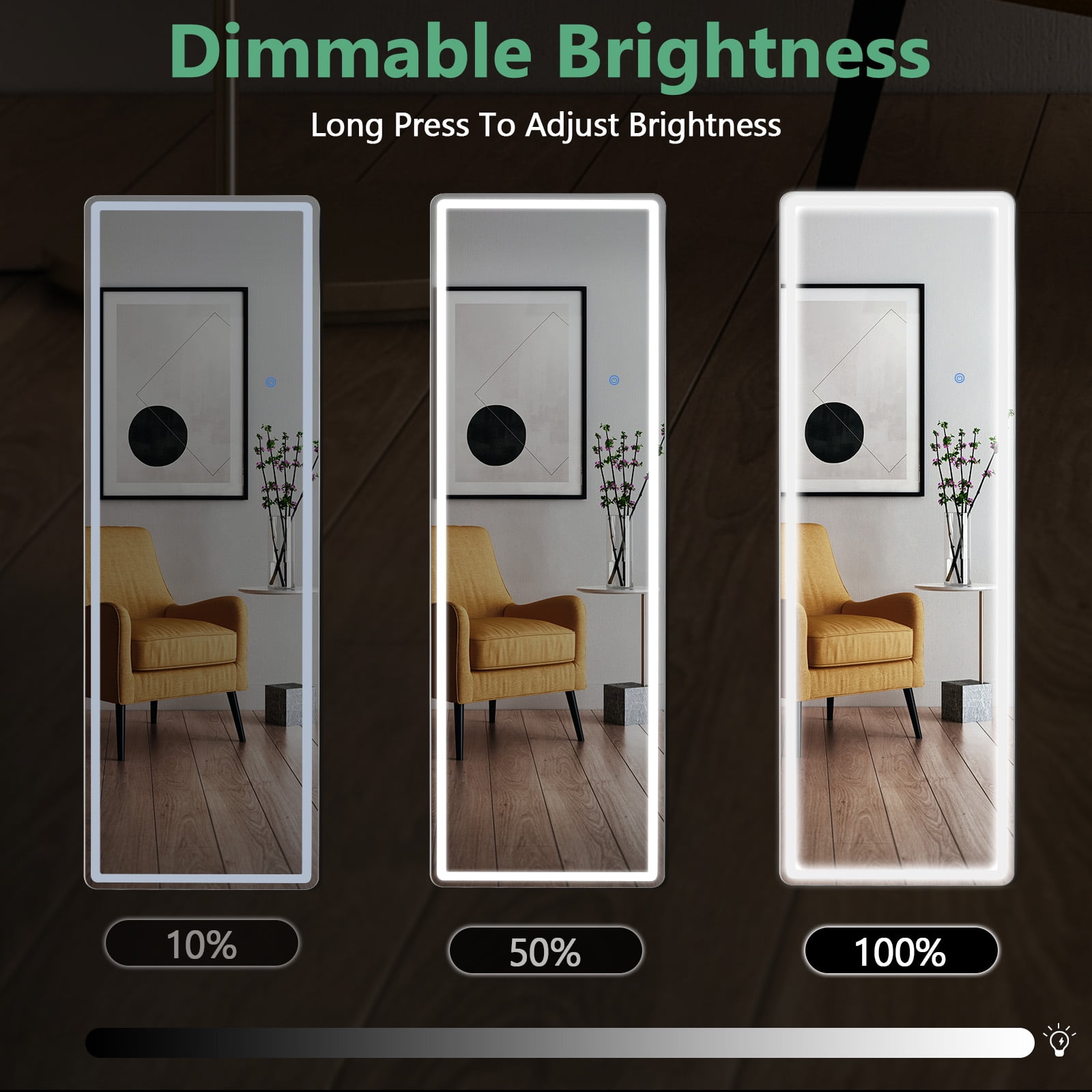 MAYEERTY 64"x21" LED Full Length Mirror Wall Mounted LED Mirror, Sliver