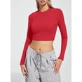 thumbnail image 2 of Womens Long Sleeve Shirts Basic Ribbed Slim Fitted Tops Casual Fall Fashion Teen Girl Clothes, 2 of 3