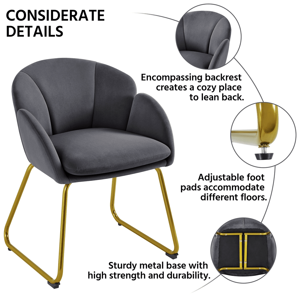 Alden Design Glam Velvet Accent Chair with Golden Metal Legs, Dark Gray