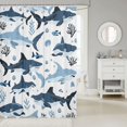 thumbnail image 2 of Manfei Ocean Shark Shower Curtain 72Wx72L, Kawaii Sealife Lover Bathroom Curtain, Navy Blue, 2 of 5