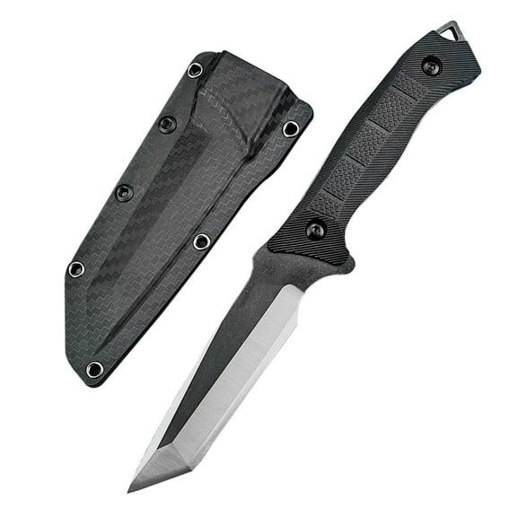 Tanto Fixed Blade Knife, EDC Knife with Sheath, 420 Steel Blade and ABS Textured Handle, Suitable for Camping, Hiking, and Everyday Carry