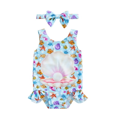

Musuos Baby Girl Swimwear Sleeveless One-Piece Bathing Suit Beach Bikini Headband