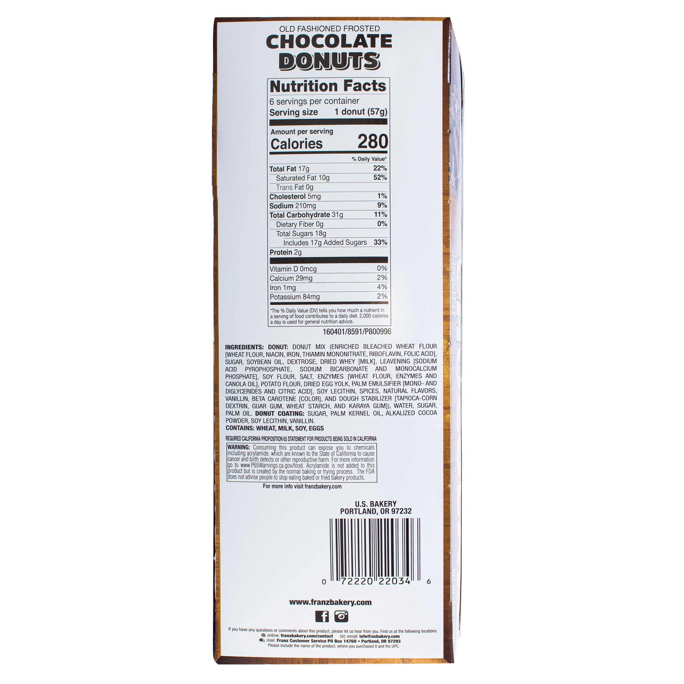 Franz Chocolate Old Fashioned Donuts, 12 oz, 6 Count
