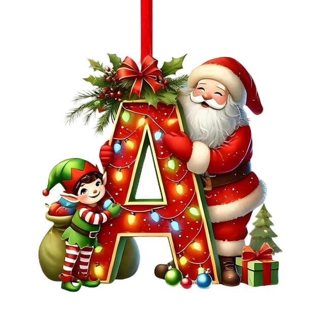 Colgante acrílico para árbol de Navidad | Adorno con inicial de 26 letras para decoración navideña | Regalo familiar personalizado para fiestas navideñas | Decoración para el árbol del hogar