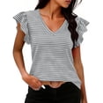 thumbnail image 2 of Trendfront Womens Striped T Shirt Ruffle Short Sleeve V Neck Casual Relaxed Fit Lightweight Everyday Summer Tops, 2 of 5