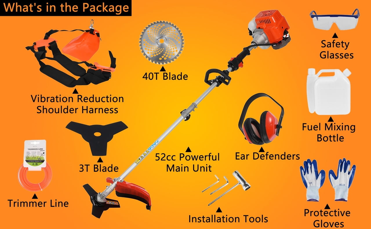 Floseru Powerful 52cc 5 in 1 Multi Functional Trimming Tools,Gas Hedge Trimmer,String Trimmer, Weed Eater, Pole Chainsaw with Extension Pole and Brush Cutter