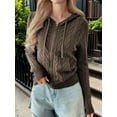 thumbnail image 4 of Females Cable Knit Sweaters Long Sleeve V Neck Sweater Tops Casual Pullover Shirts Fall Fashion Outfits Coffee XL, 4 of 7