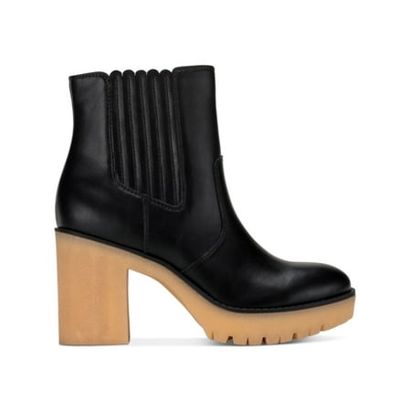

SUN STONE Womens Black Lug Sole 1 Platform Goring Cushioned Lennii Round Toe Block Heel Zip-Up Booties 8 M
