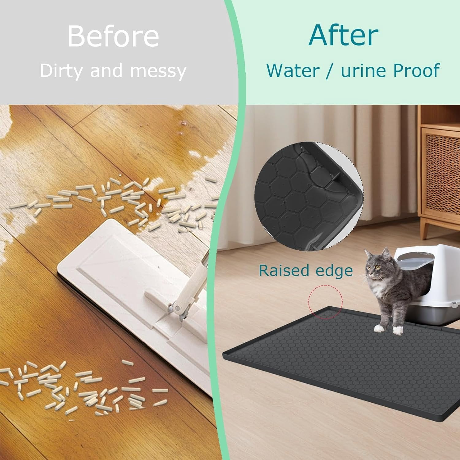 Litter Mat for Litter Box,  Large  Litter Trapping Mat - 37x22 in,  & Non-Slip, Durable & Easy Clean, Black