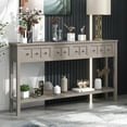 thumbnail image 1 of Rustic Entryway Console Table, 60" Long Sofa Table with two Different Size Drawers and Bottom Shelf for Storage, 1 of 13