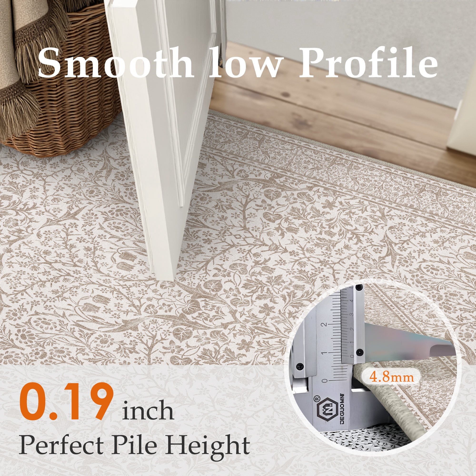 BERTHMEER 2'x8' Runner Rugs for Hallway Kitchen Entryway Bedroom Bathroom Entrance Oriental Vintage Farmhouse Machine Washable Non-slip Traditional Distressed Runner Rugs, Light Brown