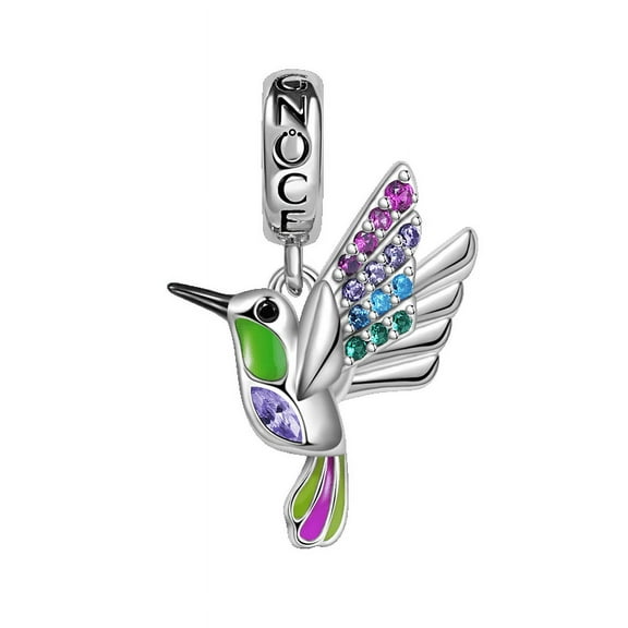 GNOCE Hummingbird Pendant Dangle Charm 925 Sterling Silver Colorful Enamels and Gemstones Inlaid Charms
