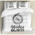 thumbnail image 1 of Adventure Awaits Duvet Cover Set King Size, Retro Compass with Motivational Message Wind Rose Nautical Life Art, Decorative 3 Piece Bedding Set with 2 Pillow Shams, Black and White, by Ambesonne, 1 of 3