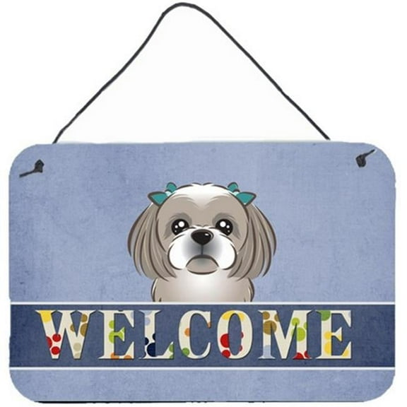 Carolines Treasures BB1436DS812 Gray Silver Shih Tzu Welcome Wall and Door Hanging Prints