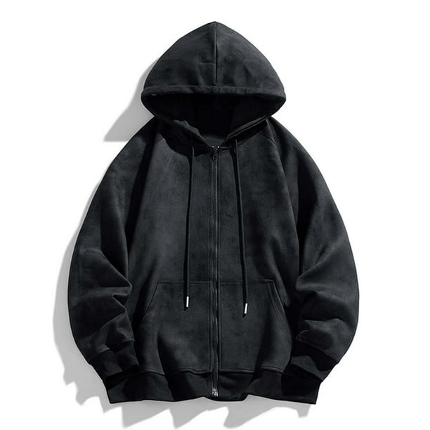 pstuiky hombres de manga larga, Sudadera con capucha y manga larga para hombre, deportiva, holgada, con cremallera y bolsillo con cordón, de color liso y a la moda Tops casuales para hombres xl
