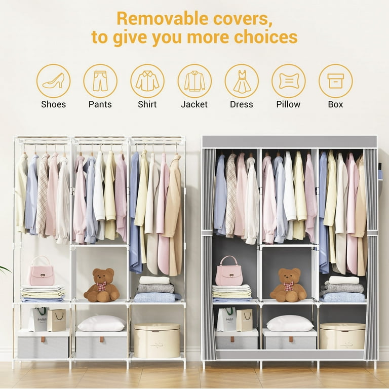 Riousery Portable Wardrobe Closet, 49 Inch, Metal Frame, Clothes
