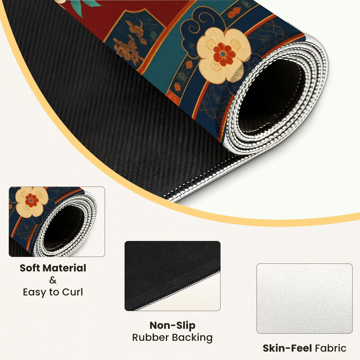 Mahjong Mat 31.5" x 31.5" Traditional Floral Anti-Slip and Noise Reduction Symmetry Design Mahjong Tiles Table Cover for Dominoes Poker Card Board and Tile Games