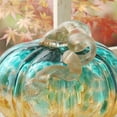 thumbnail image 3 of Glitzhome  Fall Harvest Hand Blown Glass Pumpkin for Thanksgiving blue and gold glitter, 3 of 5