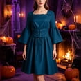 thumbnail image 7 of Women's Renaissance Dress Long Sleeve Medieval Casual Solid Flared Sleeves Witch Fashion Halloween Midi Dress, 7 of 7