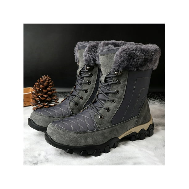 Woobling Men Snow Boots Faux Fur Warm Booties Plush Lined Winter