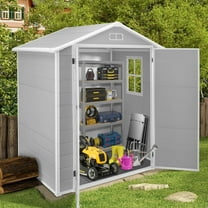 6' x 4' Outdoor Plastic Resin Storage Shed, Synagr Large Tools Sheds, Garden Shed with Lockable Doors and Resin Floor for Backyard, Patio, Lawn