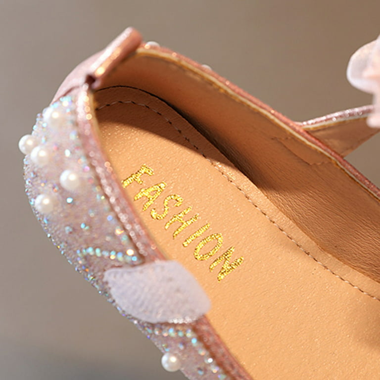 URMAGIC Toddler Kids Dress Shoes Little Girls Rhinestone Glitter Butterfly  Wedding Flat Sandals 