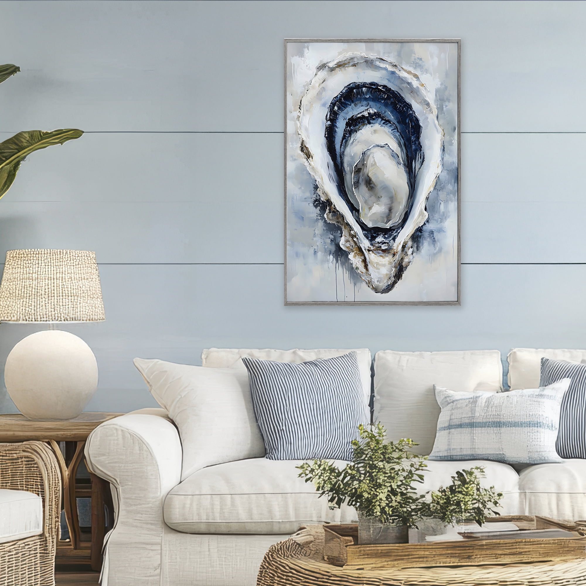 Stupell Industries Blue Oyster Shell Interior Gray Framed Giclee Art, design by Creative Studio
