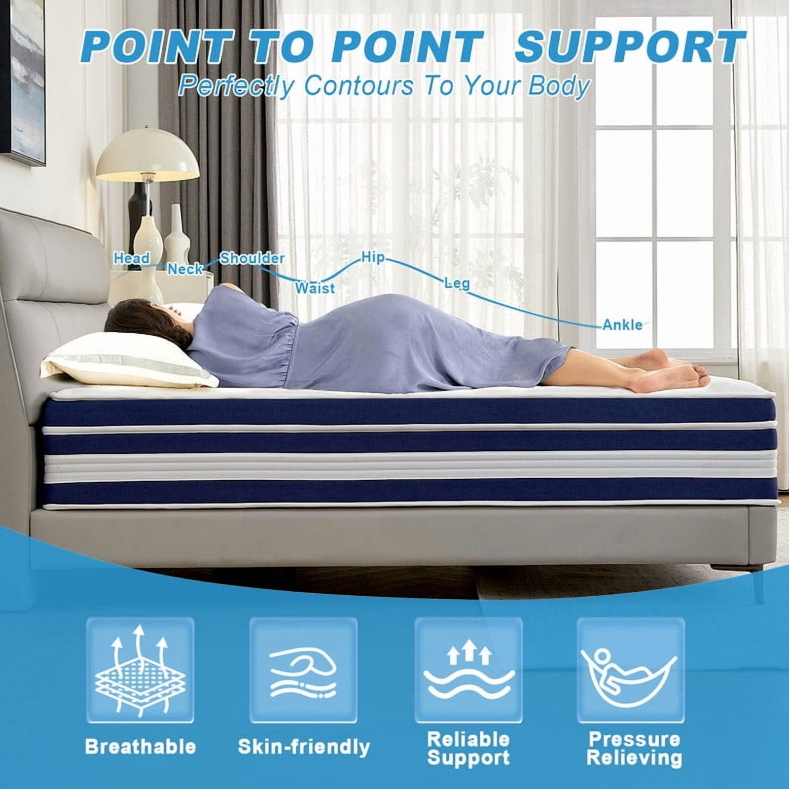 HYCEAN Twin Size Mattress, 10 Inch Hybrid Memory Foam Twin Mattress in a Box, Pressure Relief, Medium Firm, CertiPUR-US