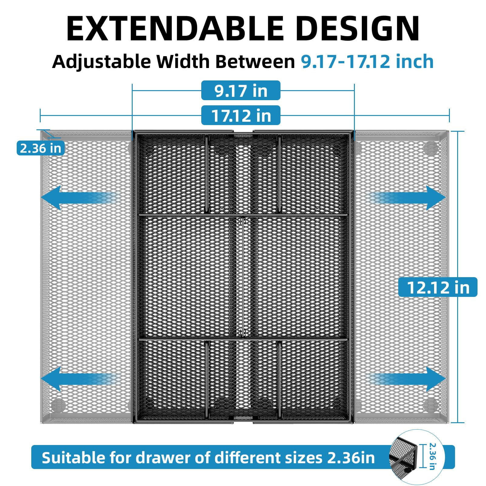 Marbrasse Expandable Desk Drawer Organizer, Mesh Drawer Organizer Tray with 10 Adjustable Compartments, Desk Organizers and Accessories