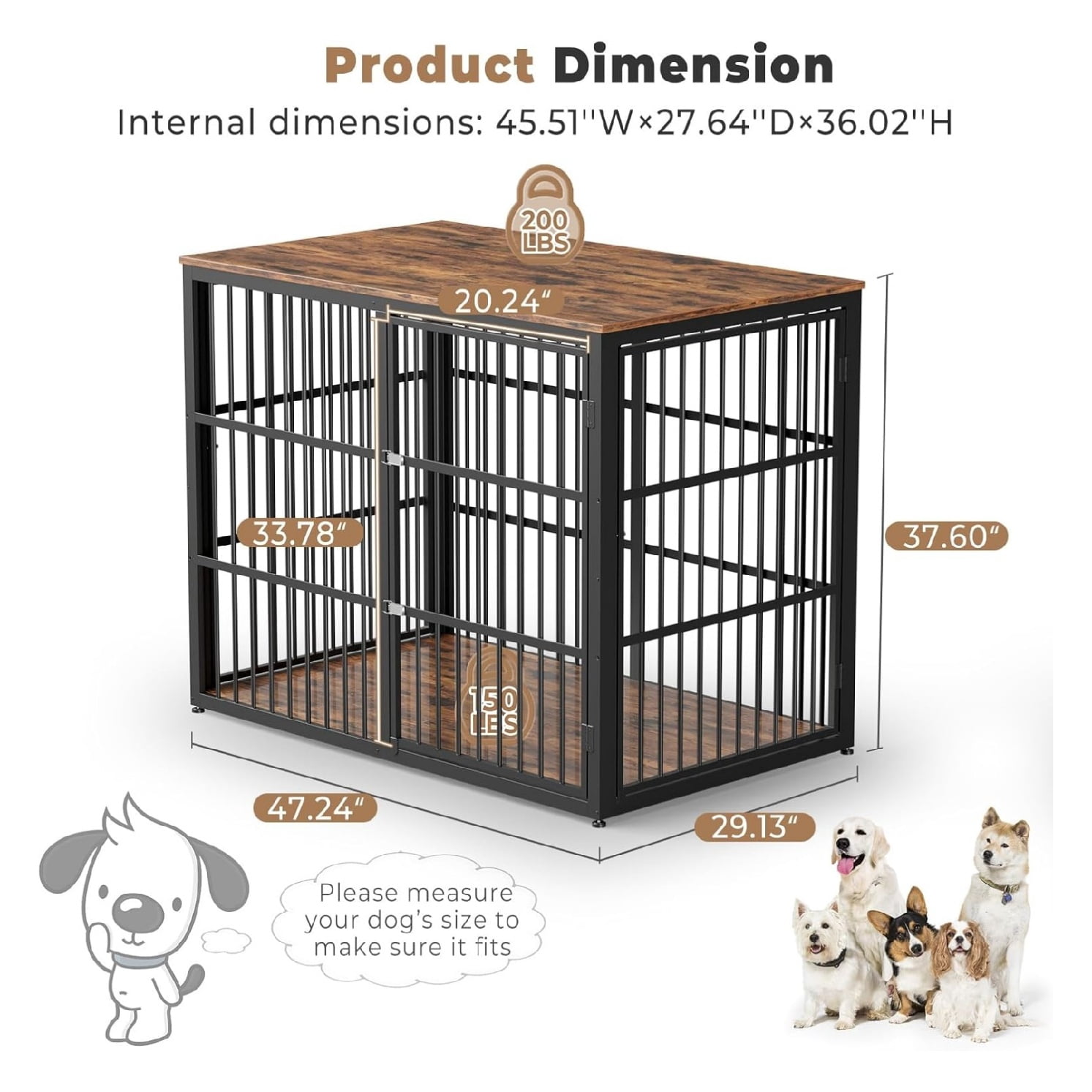 48'' XXL Pet Dog Crate Furniture with 3 Doors,Wooden Crate End Table Heavy Duty Indoor Combination Cage for Medium to Large Dogs, Multiple Units Can be Combined