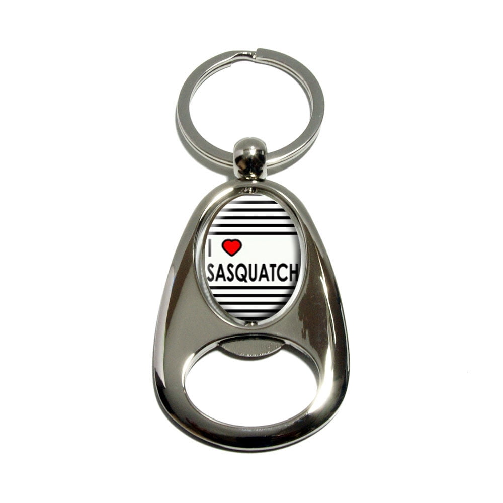 I Love Heart Sasquatch Bigfoot Spinning Oval Bottle Opener Keychain