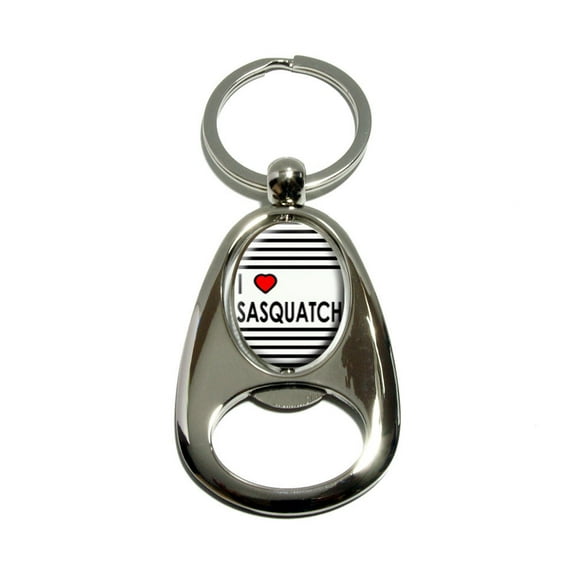I Love Heart Sasquatch - Bigfoot Spinning Oval Bottle Opener Keychain