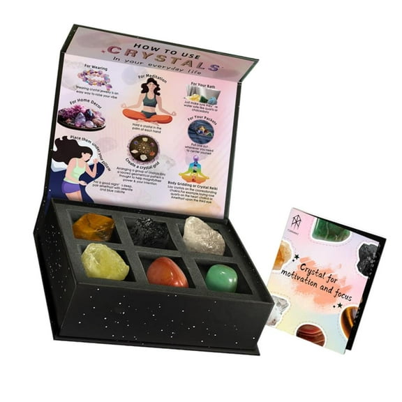6Pcs Heal Crystals and Chakras Stone Set in Gift Box for Meditations and Energy Cleansing for Home or Office Decors
