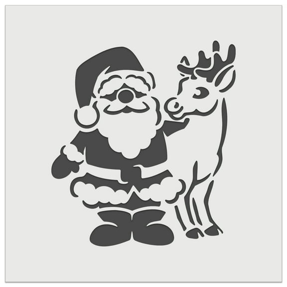 Santa Claus Standing with Reindeer Christmas DIY Cookie Wall Craft Stencil - 5.5 Inch
