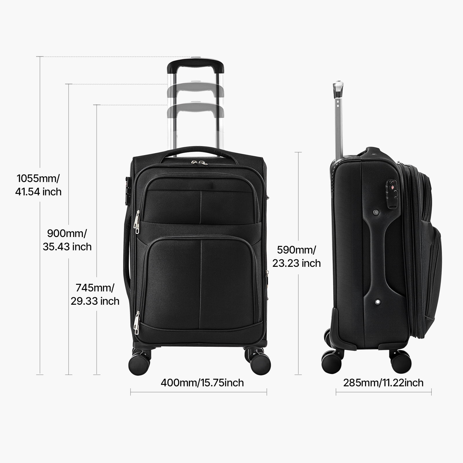 KFFKFF Softside Expandable Spinner Luggage 20" Checked Softside Spinner Luggage with Expandable Zippered Pocket and TSA Lock