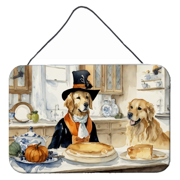 Golden Retriever Fall Kitchen Pumpkins Wall or Door Hanging Prints 8 in x 12 in
