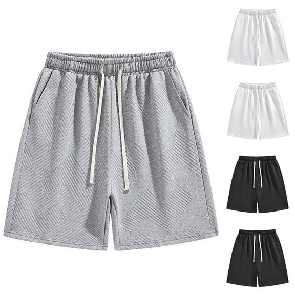 RYDCOT Mens Sweat Shorts Casual Stretch Elastic Waist Workout Gym Short 7 inch Inseam Running Heavyweight Waffle Knit Casual Shorts with Pockets White